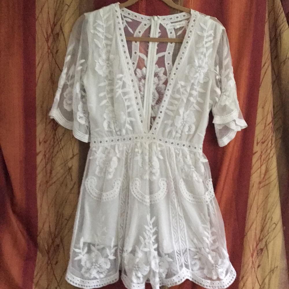Honey Punch White Lace Romper